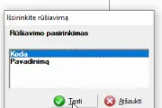 Langas „Išsirinkite rūšiavimą“ su pažymėtu „Kodą“