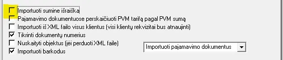 Importo lango parinktys su nepažymėta varnele „Importuoti sumine išraiška“
